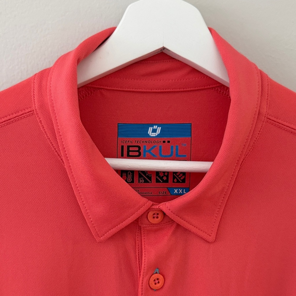 IBKUL IceFil Function Elegance‎ Men's XXL Vibrant Coral UPF 30+ Long Sleeve Polo